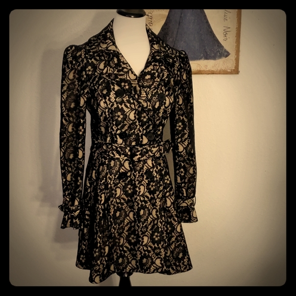 blanc noir Jackets & Blazers - Blanc Noir Black Lace Overlay Trench Coat Size M